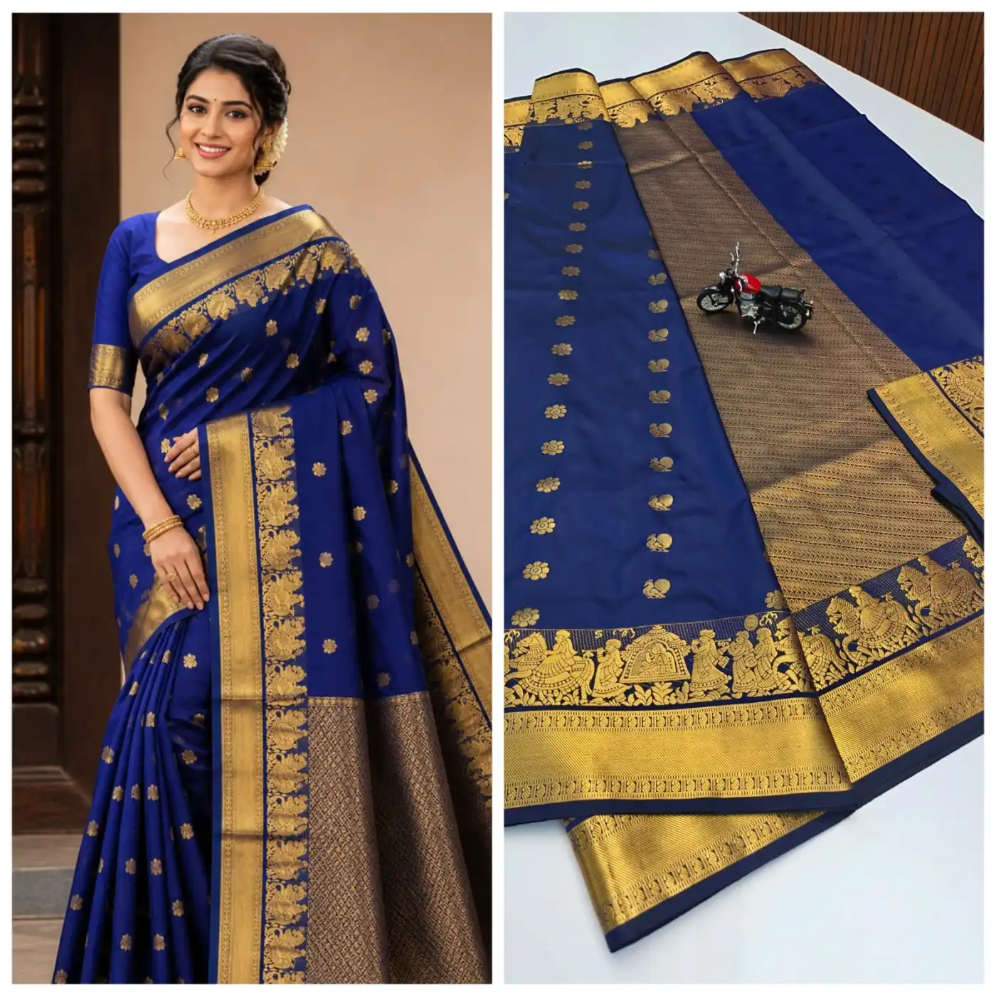 Floral Puttas Double Side Pallakku Border Saree